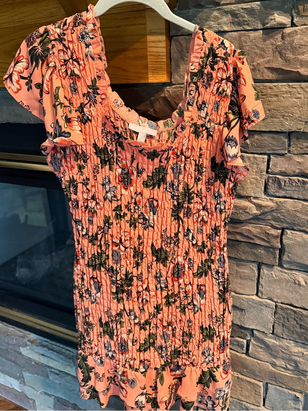 Chelsea28 Coral Floral Smocked Mini Dress